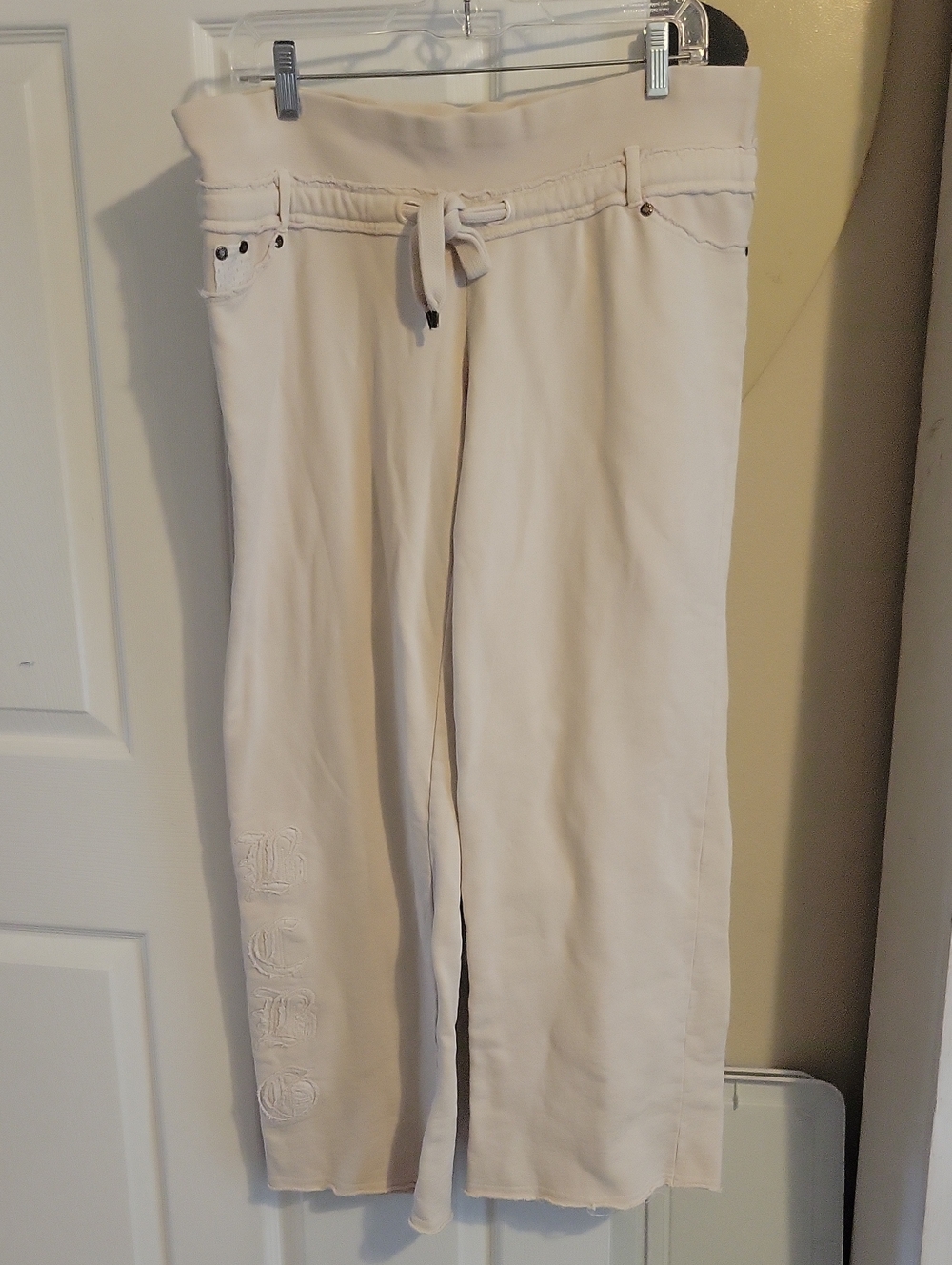 BCBGMaxAzria XL Cream wide-Leg Faux Pocket drawstring waist cotton pants